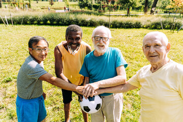 Wall Mural - Group of senior friends playing at the park