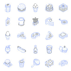 Poster - Bundle of Food and Drinks Outline Isometric Icons 