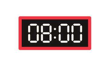 Wall Mural - Vector flat illustration of a digital clock displaying 08.00 . Illustration of alarm with digital number design. Clock icon for hour, watch, alarm signs.