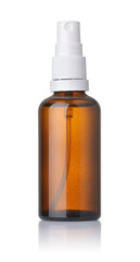 Front view of amber glass medical spray bottle