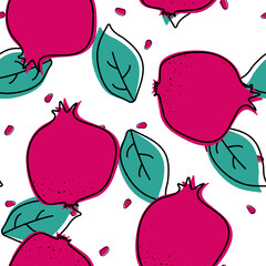 Red Garnet Vector Seamless Pattern. Drawing Fruit