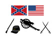 American civil war icon set vector. Civil War USA attributes vector illustration. Symbols of the American Civil War icons isolated on a white background