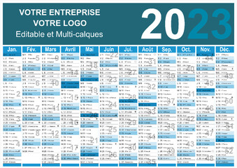 Wall Mural - Calendrier 2023 Format A3 - pour entreprise avec logo sur 12 mois - multicaque - modifiable