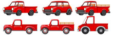 Set Of Different Red Cars In Cartoon Style