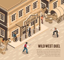 Cowboys Duel Isometric Illustration