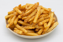 Parmesan Truffle Fries On A Plate With A White Background