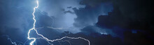 Fork Lightning Striking Down During Summer Storm