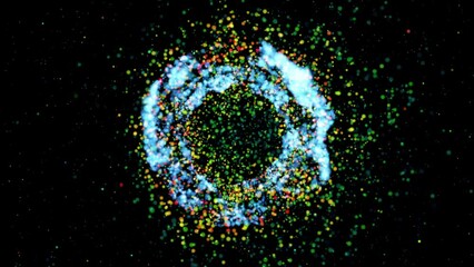 Wall Mural - a futuristic black hole emitting a magnetic field of multi-colored particles in the rays of neon lig