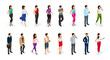 © Vitalex - Fashion isometric people, men, and women 3D, front view back view. People in fashionable clothes, in different poses. Vector illustration.