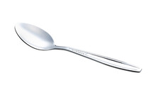 Stainless Steel Coffee Spoon Side Views Isolated On White Background, Clipping Path Suitable For Design, Spoon Vintage Pattern Style.
