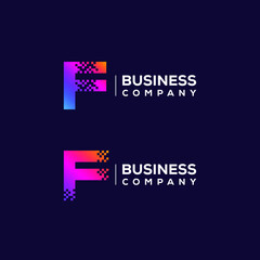 Wall Mural - Abstract Letter F Logo design with Pixels Square Shape for Technology and Digital Business Company