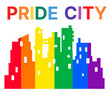 © AlexZel - LGBT city buildings landscape rainbow emblem illustration