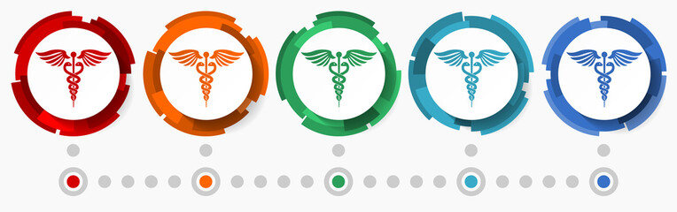 Fototapete - Hospital, emergency, health concept vector icon set, modern design abstract web buttons in 5 color options, infographic template
