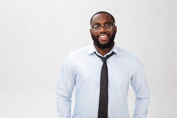 Headshot of successful smiling cheerful african american businessman executive stylish company leader