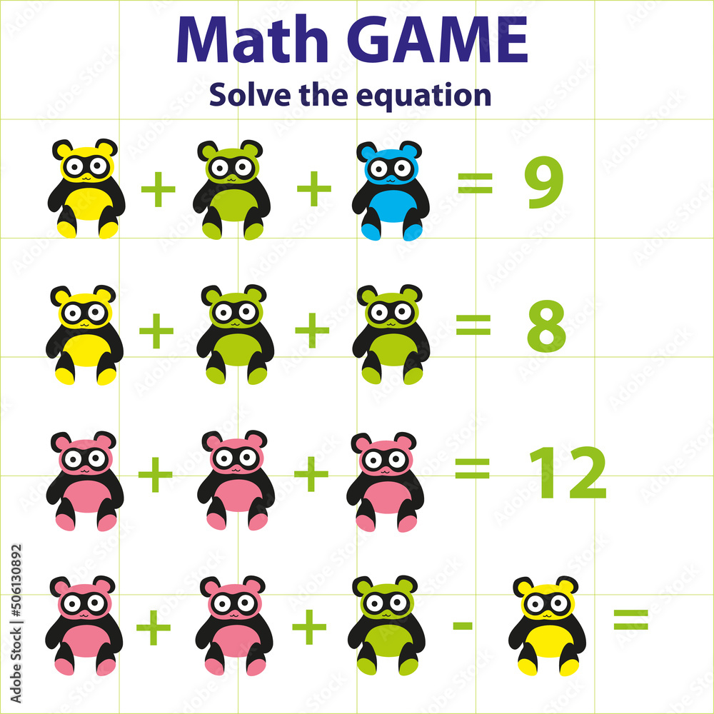 Print Kid Math Educational printable math worksheet. Additional math for kids. Vector ...