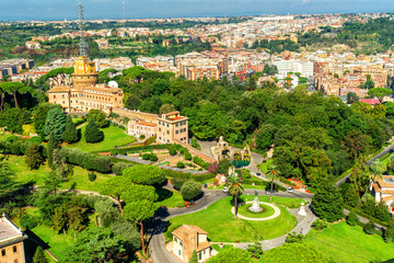 Wall Mural - Gardens of Vatican, Rome, Italy. View of Vatican City from St Peter Basilica