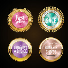 Poster - Collection of golden badges and labels with conical gradient retro style 