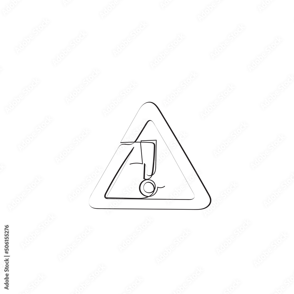 Continuous line drawing. Warning signs logo. Illustration icon vector