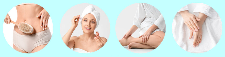 Canvas Print - Collage with women taking care of their skin. Spa concept