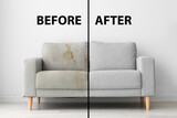 Fototapeta  - Sofa before and after dry-cleaning in room