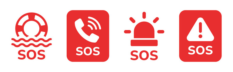Leinwandbilder - SOS Emergency icon collection. Containing Emergency alarm, SOS help service sign vector illustration.