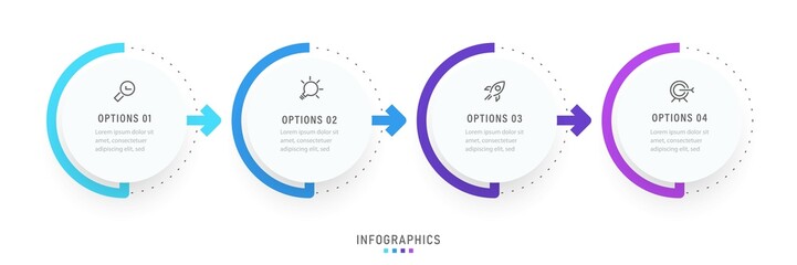 Vector Infographic label design template with icons and 4 options or steps. It can be used for process diagrams, presentations, workflow layouts, banners, flow charts, and info graphs.