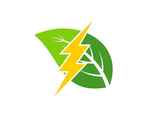 Sticker - Green nature leaf with electrical lightning inside