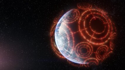 Aufkleber - Futuristic concept of Planet-wide Connection, Planet-wide Shield Protection from outer space elements