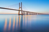 Background on the Lisbon bridge. The Vasco da Gama Bridge is a landmark, and one of the longest bridges in the world. Urban landscape. Portugal is an amazing tourist destination