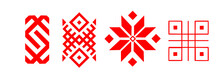 Red Stylized Folk Slavic Patterns. Vector Illustration