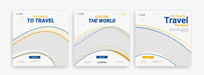 Wall Mural - traveling social media post banner template design, tour travel holiday tourism marketing social med