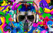 abstract colored artistic dj skull, graphic design concept, color art