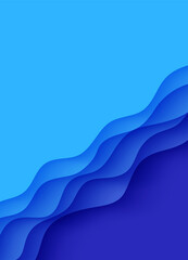 Wall Mural - Abstract background with water waves in paper cut style. 3d wallpaper with cut out deep wavy modern cover. Blue color layers with smooth shadow papercut art. Vector illustration, origami shapes