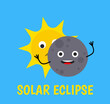 solar eclipse cute cartoon character sun and moon vector illustration