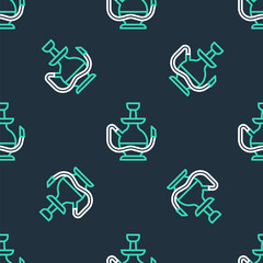 Poster - Line Hookah icon isolated seamless pattern on black background. Vector