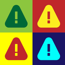 Pop Art Exclamation Mark In Triangle Icon Isolated On Color Background. Hazard Warning Sign, Careful, Attention, Danger Warning Sign. Vector