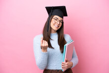 Young Student Brazilian Woman Wearing Graduated Hat Isolated On Pink Background Making Money Gesture