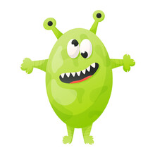 Vector Green Funny Monster Isolated On White.