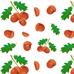 Vector seamless pattern with cut acorns. Autumn pattern with leaf, autumn leaf background. Abstract leaf