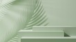 © issaronow - stage podium pedestal with shadow of summer palm leaf tree coconut for cosmetic product showcase, 3d illustration rendering background