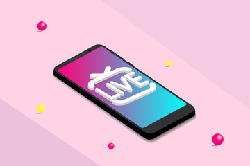 Wall Mural - Smartphone with modern trendy color style of popular social network. 3d vector. Social networks and technologies.