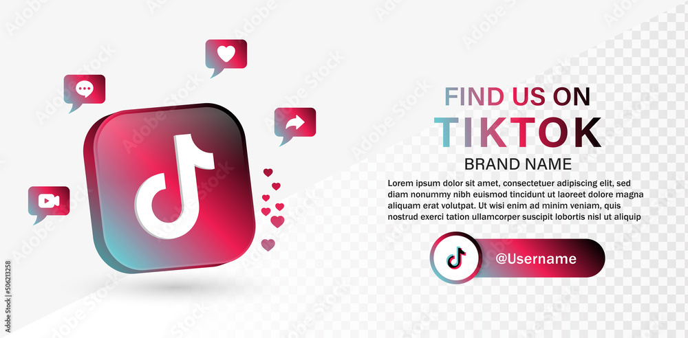 follow us on tiktok 3d logo with social media notification icons in ...