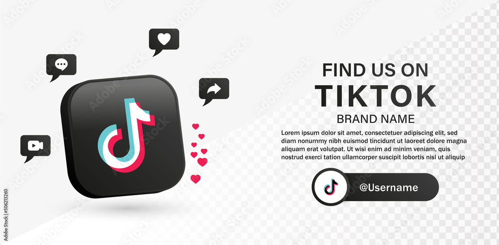 follow us on tiktok 3d logo with social media notification icons in ...