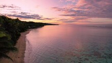 Fiji Aerial Drone Footage Of Tropical Paradise Warm Sunrise Beach Palm Trees