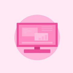 illustration of flat pink computer screen icon displaying data and information.suitable for ui design elements,buttons,website icons,and more