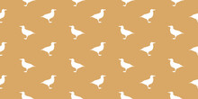 Small Scale Albatross Bird Silhouettes. Repeatable Pattern. Seabird Animal Print On Warm Sand Tan Beige Background. Simple Modern Design. Seamless Pattern Vector.