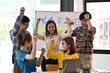 © saltdium - The Asian business start up team successfully campaign for customer’s company over a statistic chart presentation. Business achievement. Business meeting.
