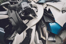 Heap Of Waste Automotive Parts In Old Car Service