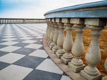 Detail Of Terrazza Mascagni, Stunning Belvedere Terrace With A Paved Checkerboard Surface, Livorno, Tuscany, Italy
