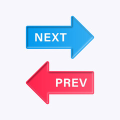 Leinwandbilder - next and previous arrow buttons 3d with arrow right left icon in modern label banner. back prev and next arrows direction button - arrows transfer icon, exchange arrow icons in 3d